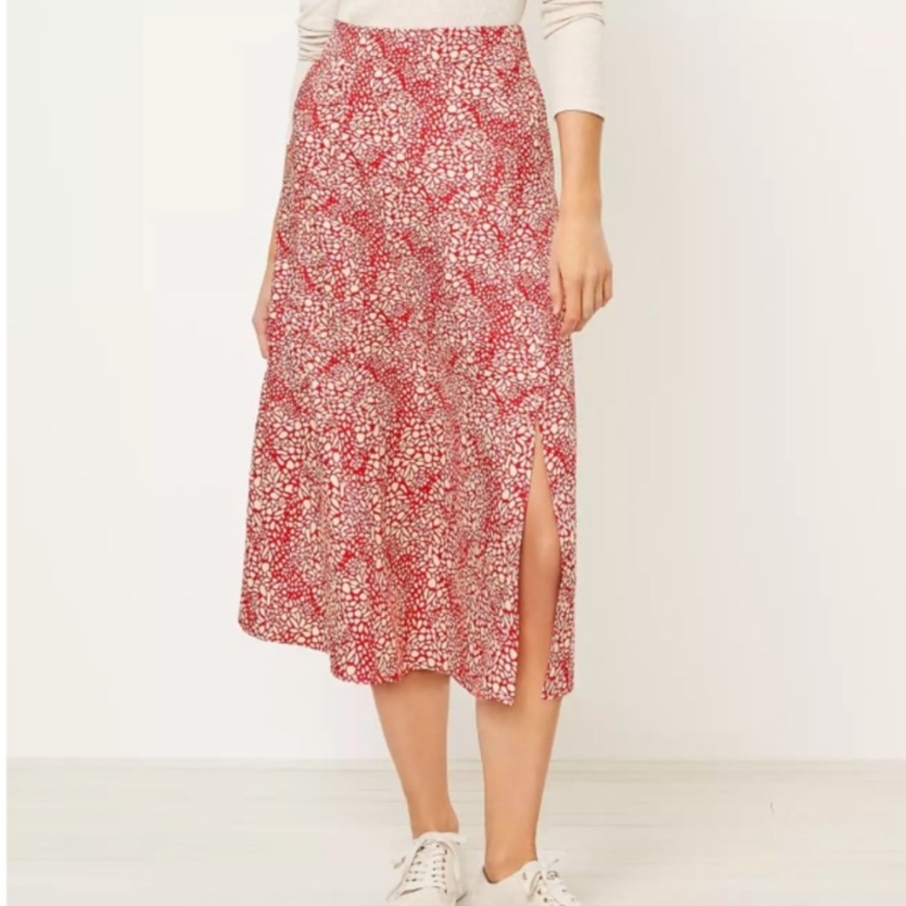 Loft Red and White Midi Skirt, Size 10
